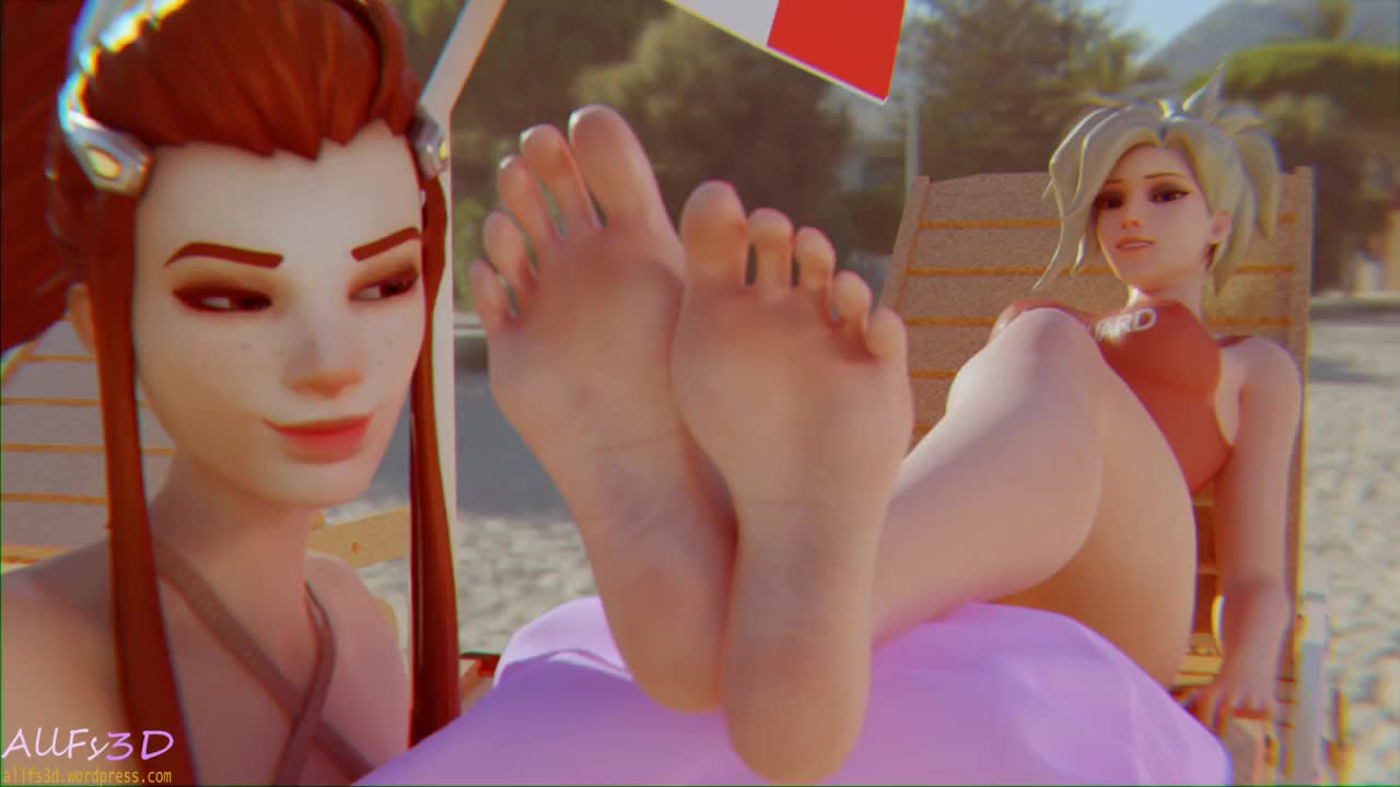 Brigitte licks Mercy's feet